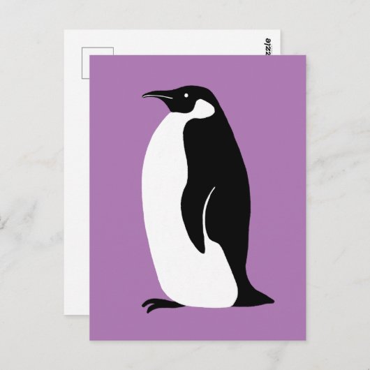 Cute Penguin Paars Black White Briefkaart (Voorkant / Achterkant)