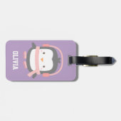 Cute Penguin Paarse Girls Gepersonaliseerd Paars Bagagelabel (Achterkant horizontaal)