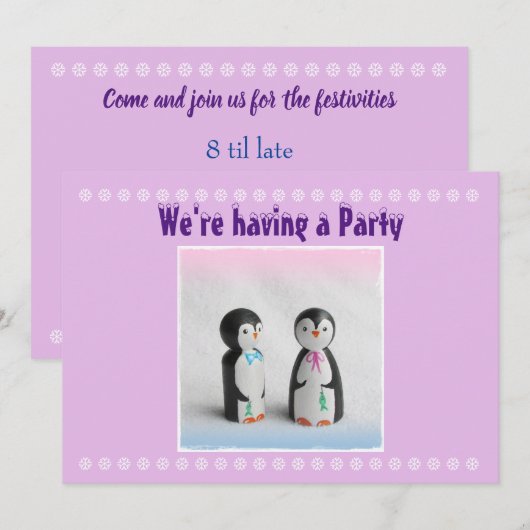 Cute Penguin Party Invitation Kaart (Voorkant / Achterkant)