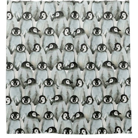 Cute Penguin Pattern Black and White Douchegordijn (Voorkant)