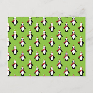 Cute Penguin Pattern on Green Background Briefkaart
