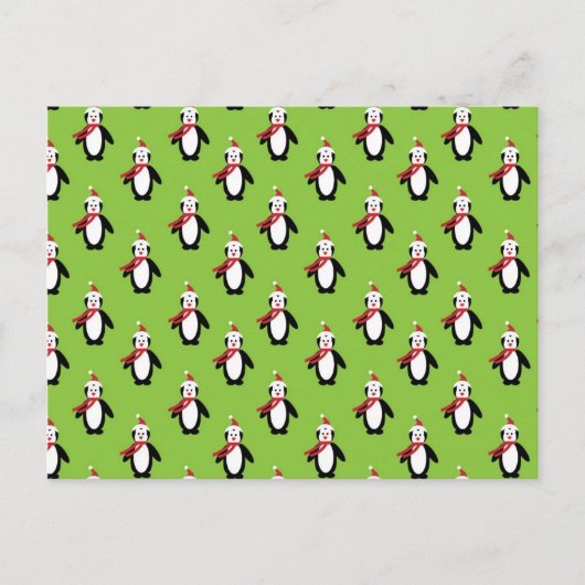 Cute Penguin Pattern on Green Background Briefkaart (Voorkant)