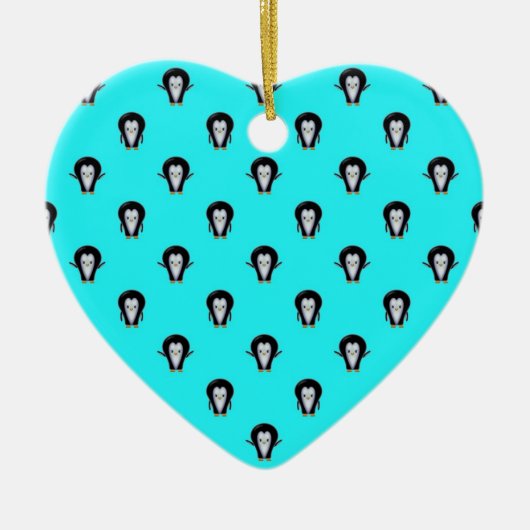 Cute Penguin Pattern over Minty Blauwgroen Blue Keramisch Ornament (Voorkant)