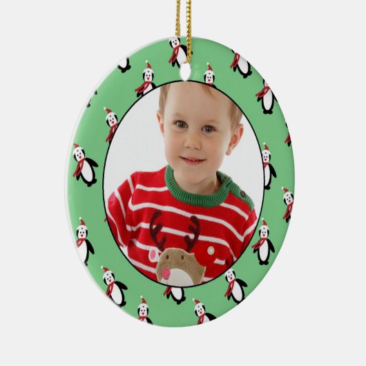 Cute Penguin Pattern Photo Lijst Keramisch Ornament (Rechts)