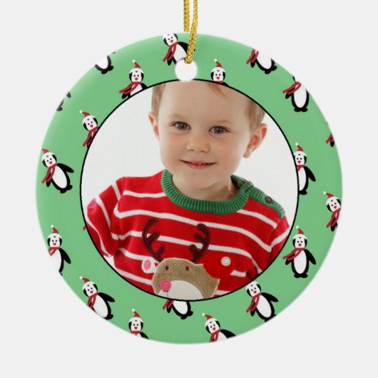 Cute Penguin Pattern Photo Lijst Keramisch Ornament (Voorkant)