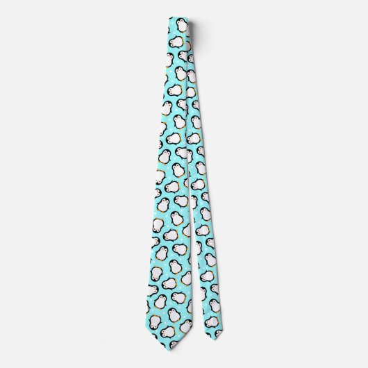 Cute penguin pattern turquoise pattern stropdas (Voorkant)