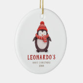 Cute Penguin Personalized Baby's 1st Kerstmis Keramisch Ornament (Rechts)