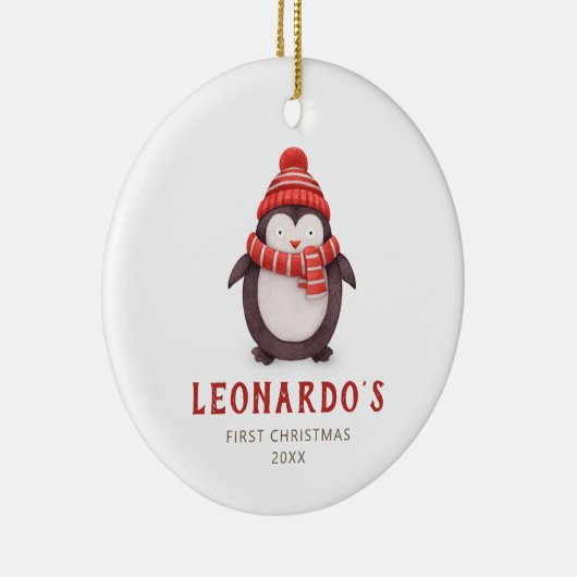 Cute Penguin Personalized Baby's 1st Kerstmis Keramisch Ornament (Rechts)