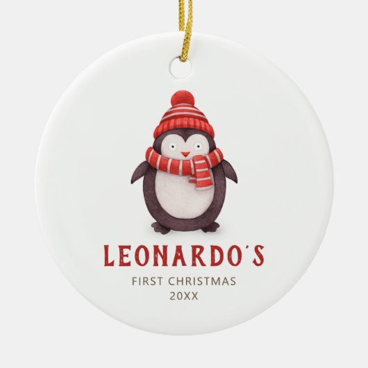 Cute Penguin Personalized Baby's 1st Kerstmis Keramisch Ornament (Voorkant)