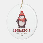 Cute Penguin Personalized Baby's 1st Kerstmis Keramisch Ornament (Links)