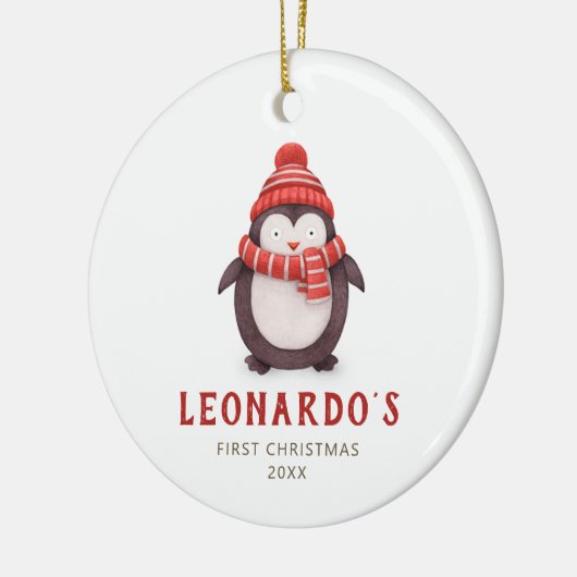 Cute Penguin Personalized Baby's 1st Kerstmis Keramisch Ornament (Links)