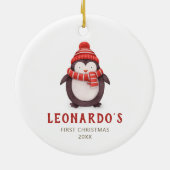 Cute Penguin Personalized Baby's 1st Kerstmis Keramisch Ornament (Achterkant)