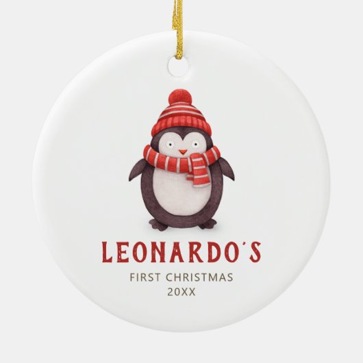 Cute Penguin Personalized Baby's 1st Kerstmis Keramisch Ornament (Achterkant)