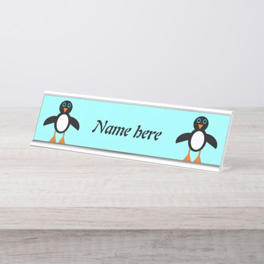 Cute Penguin Personalized Bureau Naambordje (Voorkant)