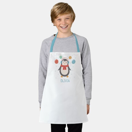 Cute Penguin Personalized Kinder Holiday Apron Schort (Gedragen)