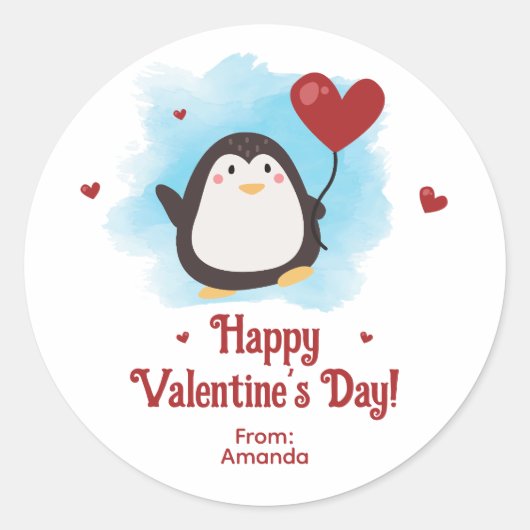 Cute Penguin Personalized Valentijnsdag Ronde Sticker (Voorkant)