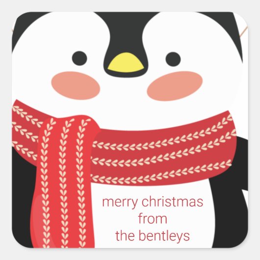 Cute Penguin Persoonlijke kerstcadeautjes Vierkante Sticker (Voorkant)