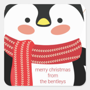 Cute Penguin Persoonlijke kerstcadeautjes Vierkante Sticker