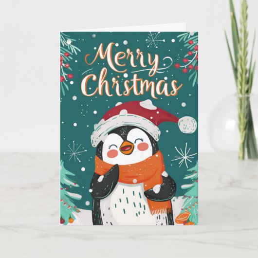 Cute Penguin Persoonlijke Kerstmis Feestdagen Kaart (Voorkant)