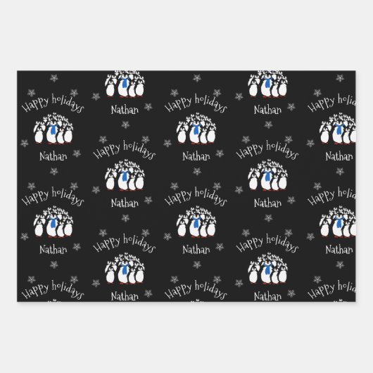 Cute Penguin Persoonlijke Kerstmis Inpakpapier Vel (Voorkant)