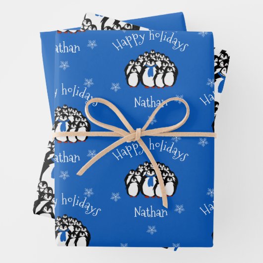 Cute Penguin Persoonlijke Kerstmis Inpakpapier Vel (In situ)