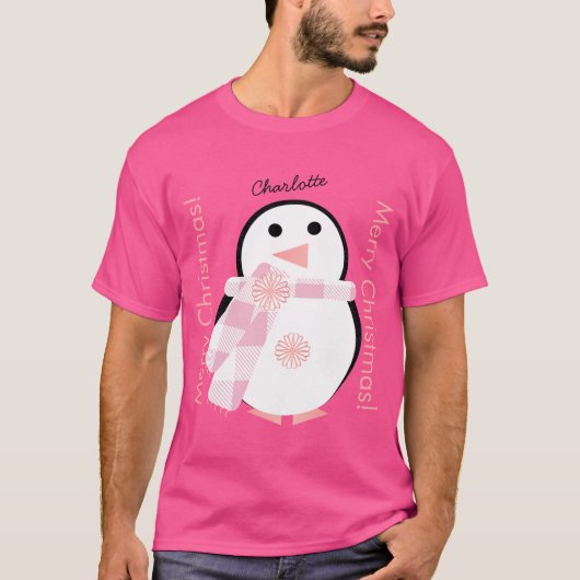 Cute Penguin Persoonlijke Kerstmis T-shirt (Voorkant)