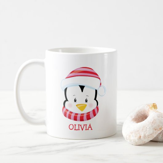 Cute Penguin Persoonlijke kerstMok Koffiemok (Met donut)