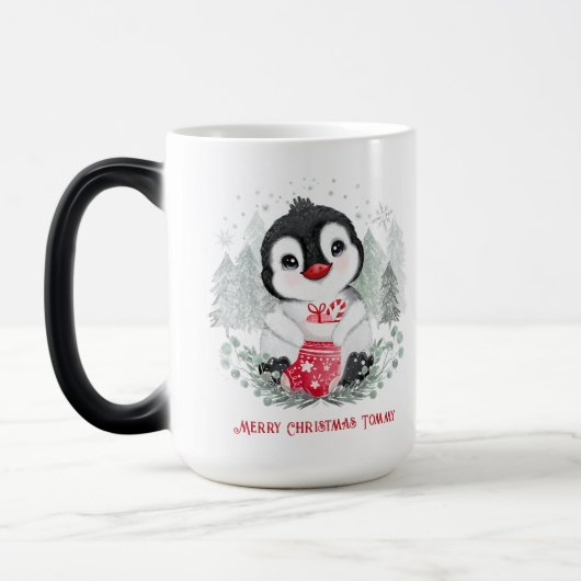 Cute Penguin Persoonlijke kerstMok Magische Mok (Links)