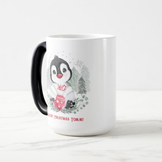 Cute Penguin Persoonlijke kerstMok Magische Mok (Voorkant links)