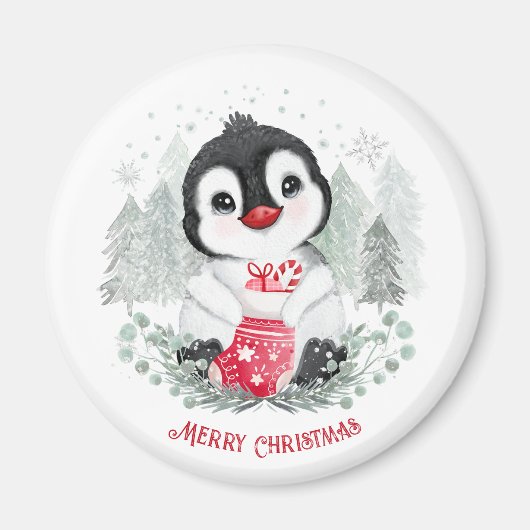Cute Penguin Persoonlijke kerstnetten Magneet (Voorkant)
