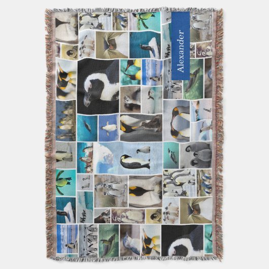 Cute Penguin Photo Collage Pattern met voornaam Deken (Voorkant Verticaal)