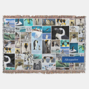 Cute Penguin Photo Collage Pattern met voornaam Deken