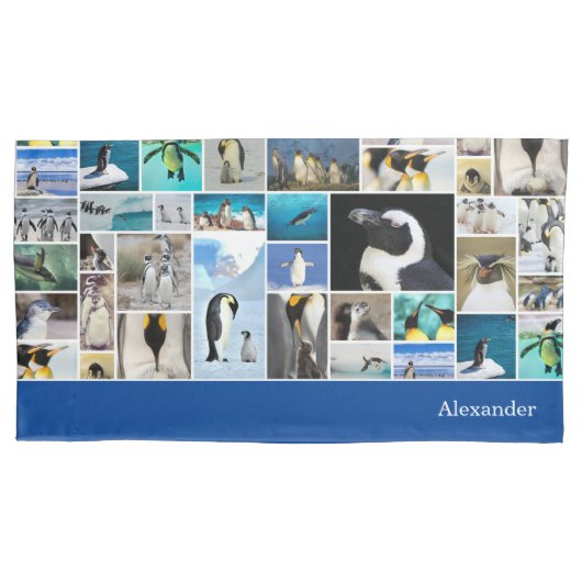 Cute Penguin Photo Collage Pattern met voornaam Kussensloop (Voorkant)