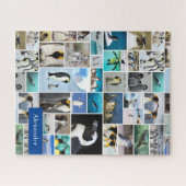Cute Penguin Photo Collage Pattern met voornaam Legpuzzel (Horizontaal)