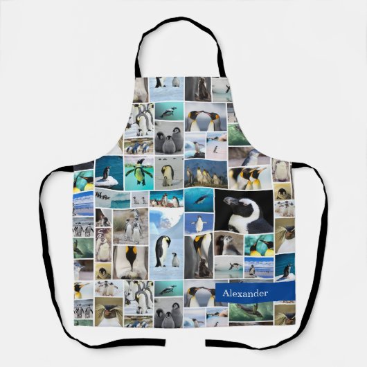 Cute Penguin Photo Collage Pattern met voornaam Schort (Voorkant)
