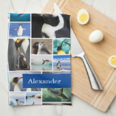 Cute Penguin Photo Collage Pattern met voornaam Theedoek (Quarter Fold)
