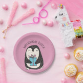 Cute Penguin Pink Aangepaste verjaardag Papieren Bordje (Feest)
