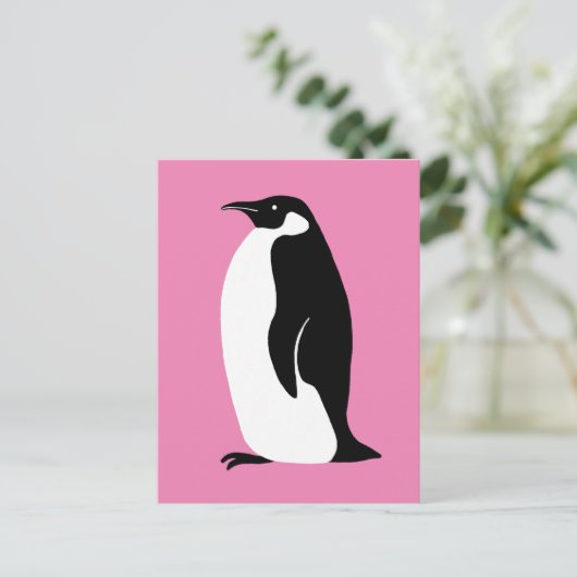 Cute Penguin Pink Black White Briefkaart (Staand voorkant)