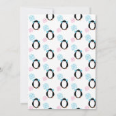Cute Penguin Pink Blue Snowflakes Winter Invitatio Kaart (Achterkant)