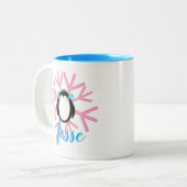 Cute Penguin Pink Snowflake Custom Name Kerstmis Tweekleurige Koffiemok (Voorkant links)