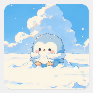 Cute Penguin Playing in Winter Snow Vierkante Sticker