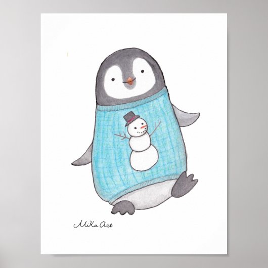 Cute Penguin Poster Penguin Happy Nursery Print (Voorkant)