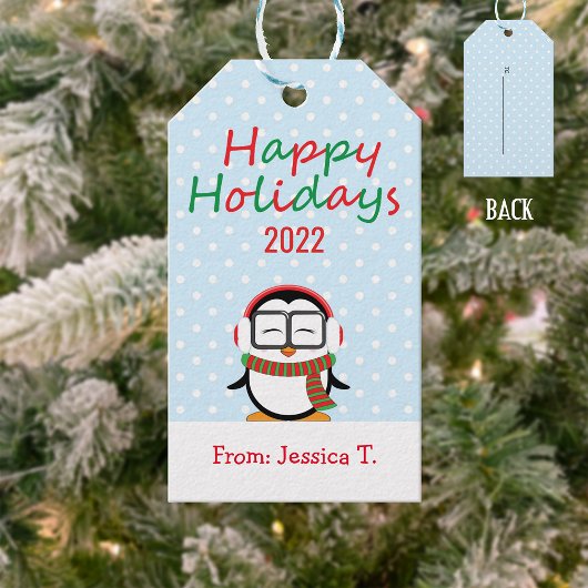 Cute Penguin Prettige feestdagen Gift Label Cadeaulabel