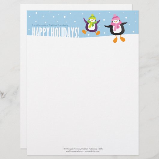Cute Penguin Prettige feestdagen Novelty Letterhea Persoonlijk Briefhoofd (Voorkant / Achterkant)