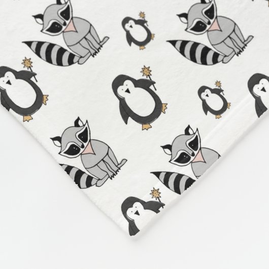 Cute Penguin Racoon Animal Buddies Fleece Deken (Hoek)