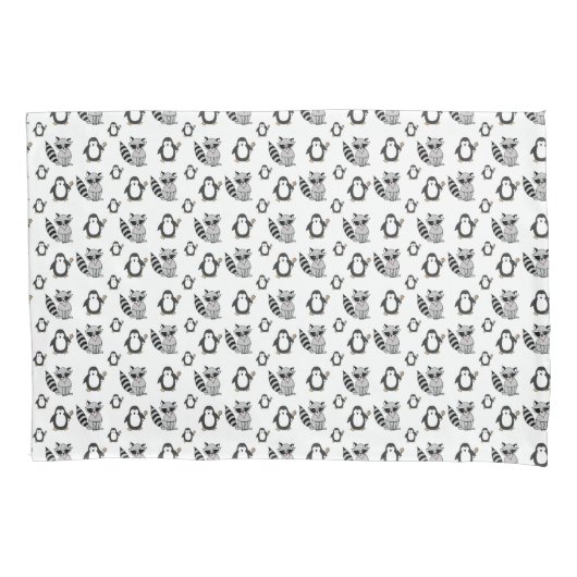 Cute Penguin Racoon Animal Buddies Kussensloop (Voorkant)