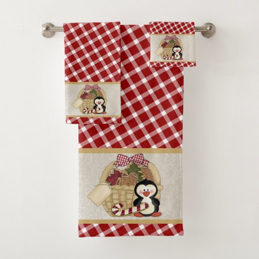 Cute Penguin Retro Holiday Basket Bad Handdoek (Insitu)