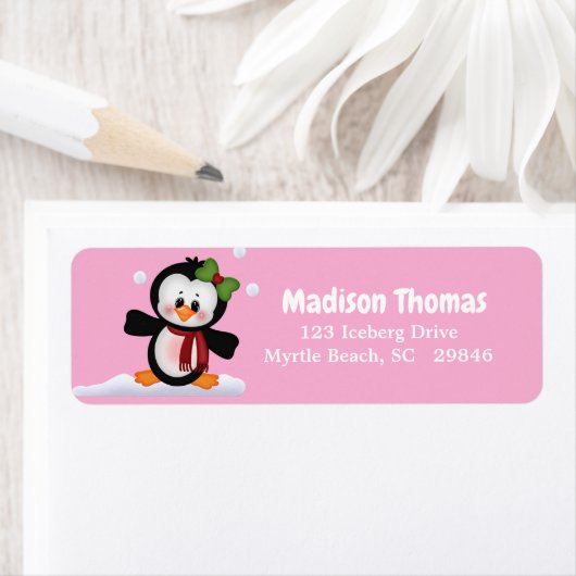 Cute Penguin Return-adreslabel Etiket (Insitu)