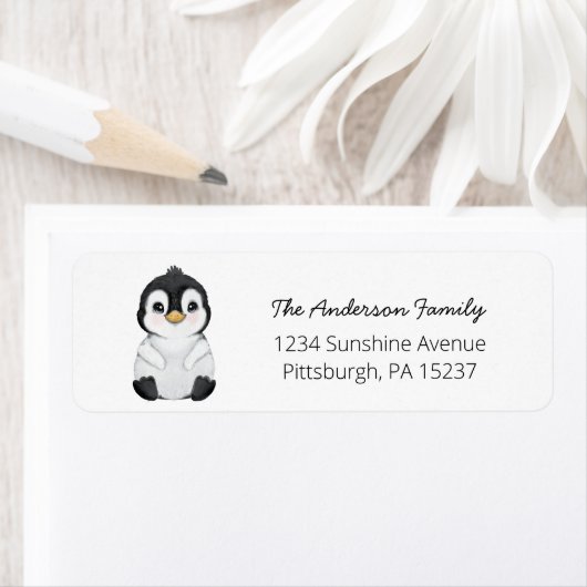 Cute Penguin Return-adreslabel Etiket (Insitu)