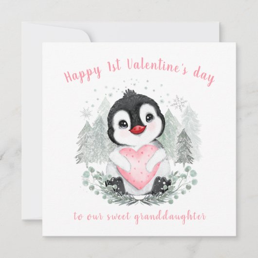 Cute Penguin roze Valentijnsdag Kaart (Voorkant)